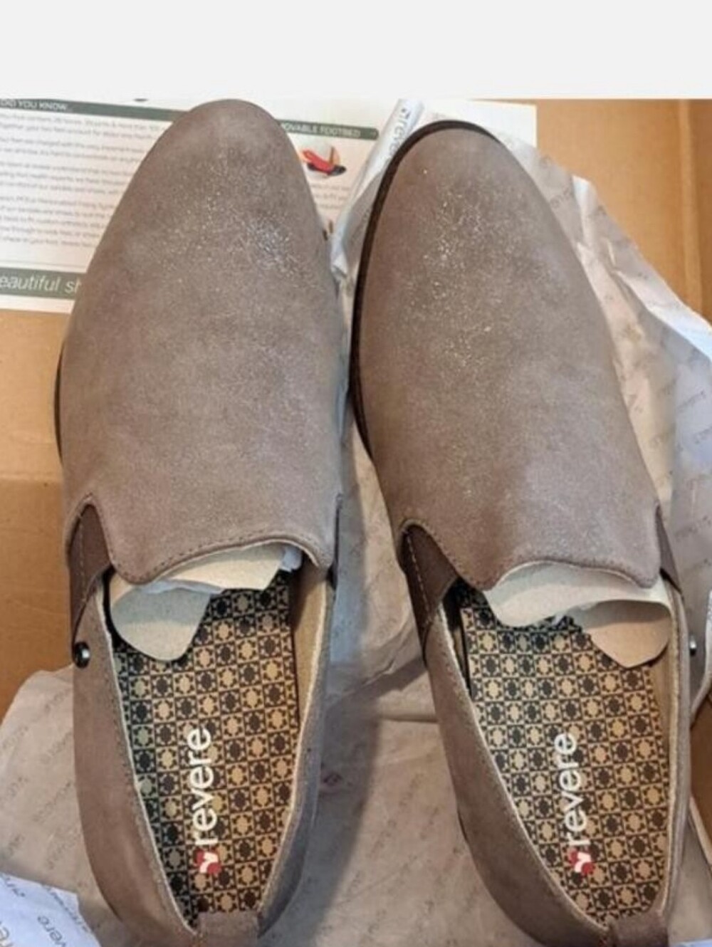 Revere Budapest Leather Loafer, Rusty Metallic (Taupe/Brown) Size US 10M $160